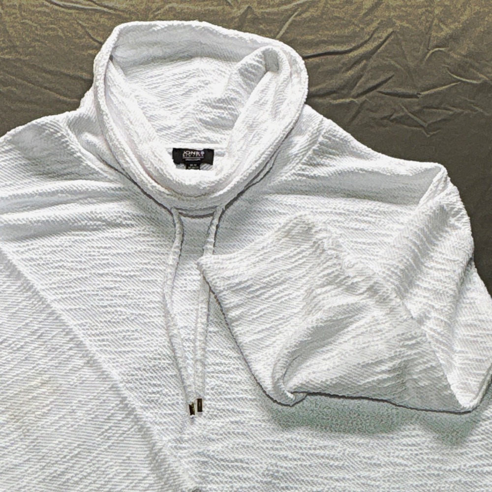 Jones New York Women's White Cotton Knit Cowl Neck Drawstring Pullover XL